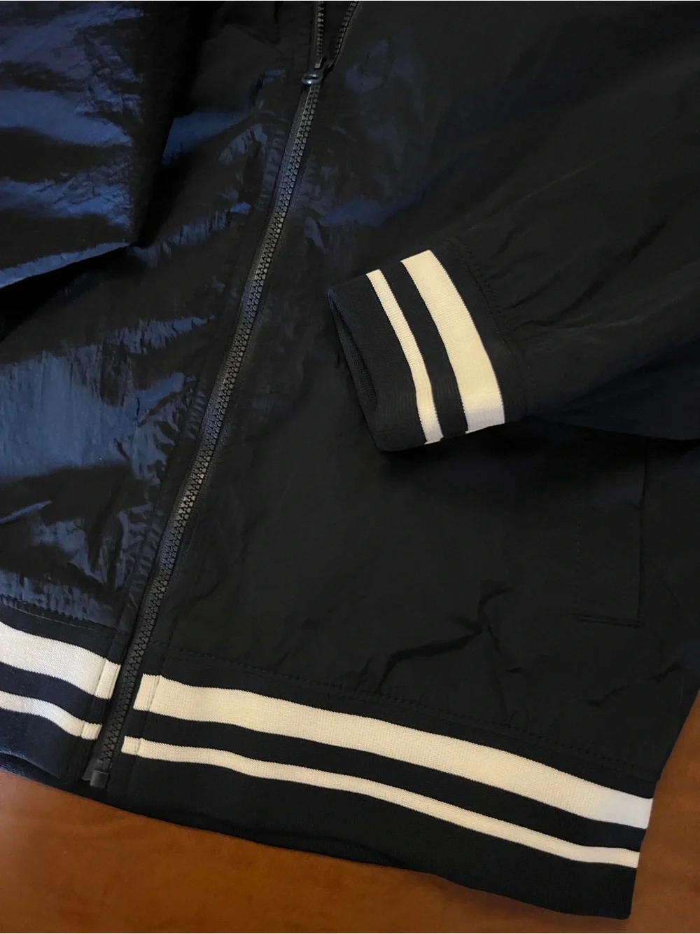 Old Navy Blue Bomber Jacket with White Stripe Trim
